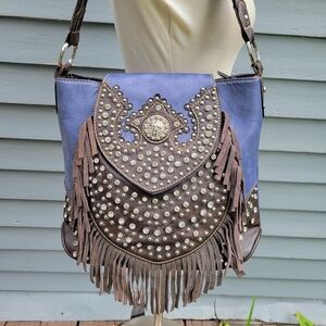 Trinity Ranch Periwinkle Leatherette CCW Conseal Carry Boho Western Fringe Bag